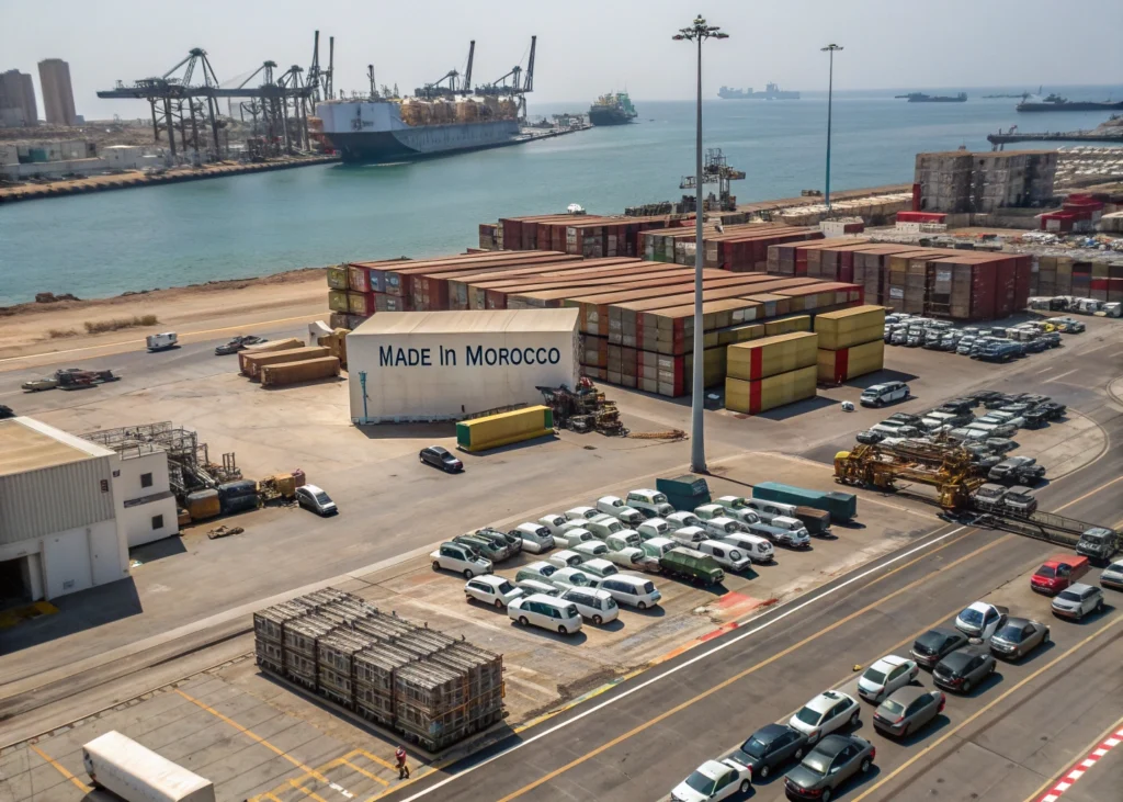 industrial zone near a port with export containers