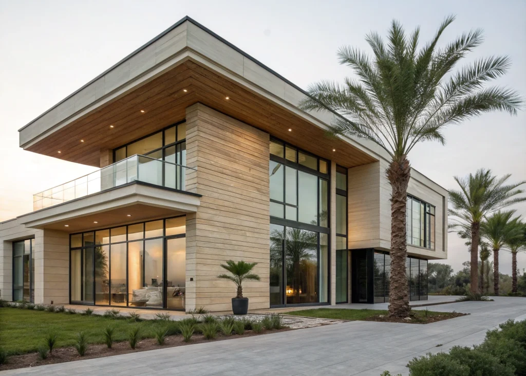 Façade de villa contemporaine en panneaux composites