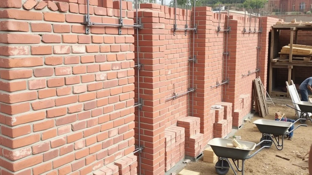Construction d'un mur en briques au Maroc