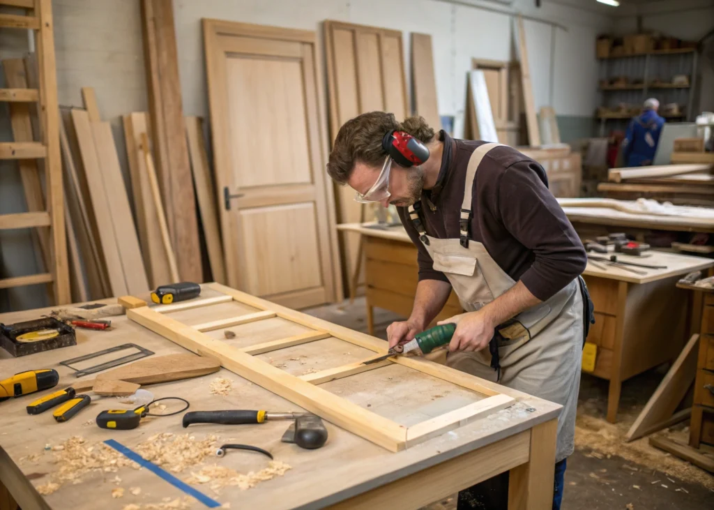 menuisier fabriquant un dressing en bois sur mesur