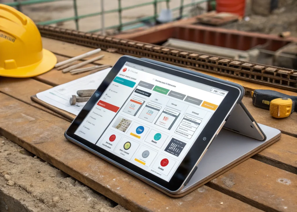 Tablette affichant un planning de chantier