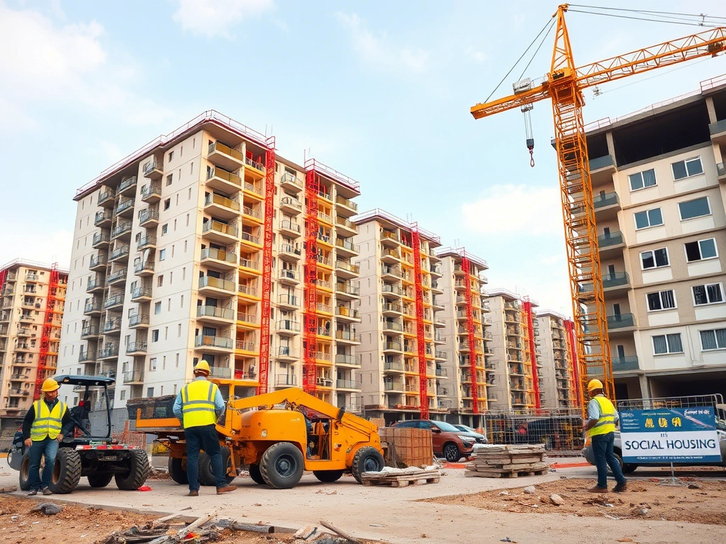 Chantier de logements sociaux en construction dans un quartier urbain