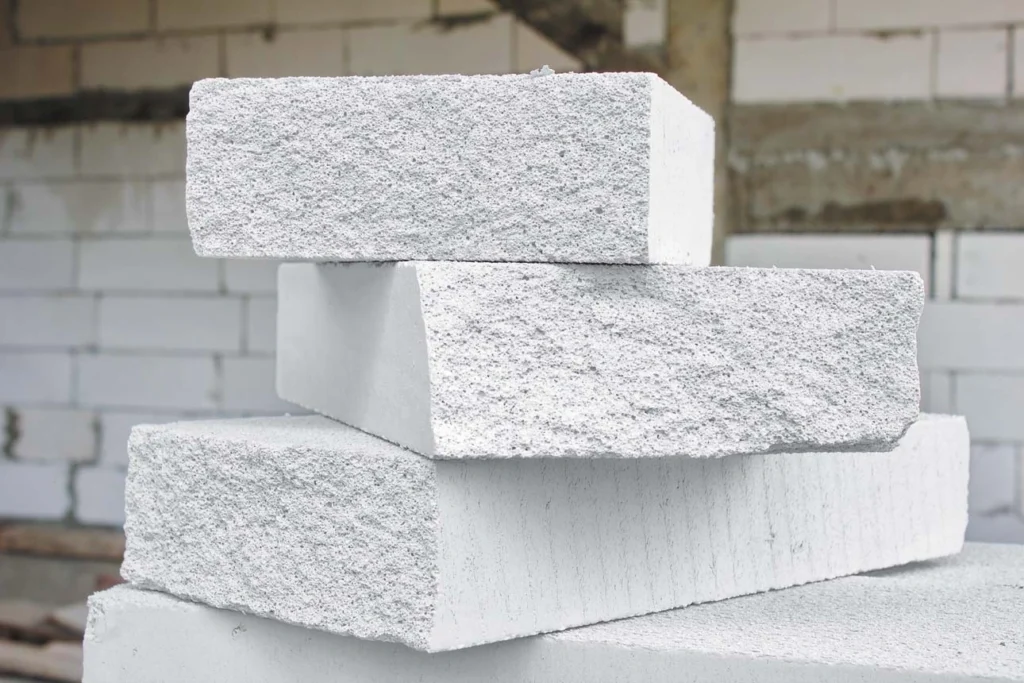 Bloc de béton cellulaire isolant posé sur un mur