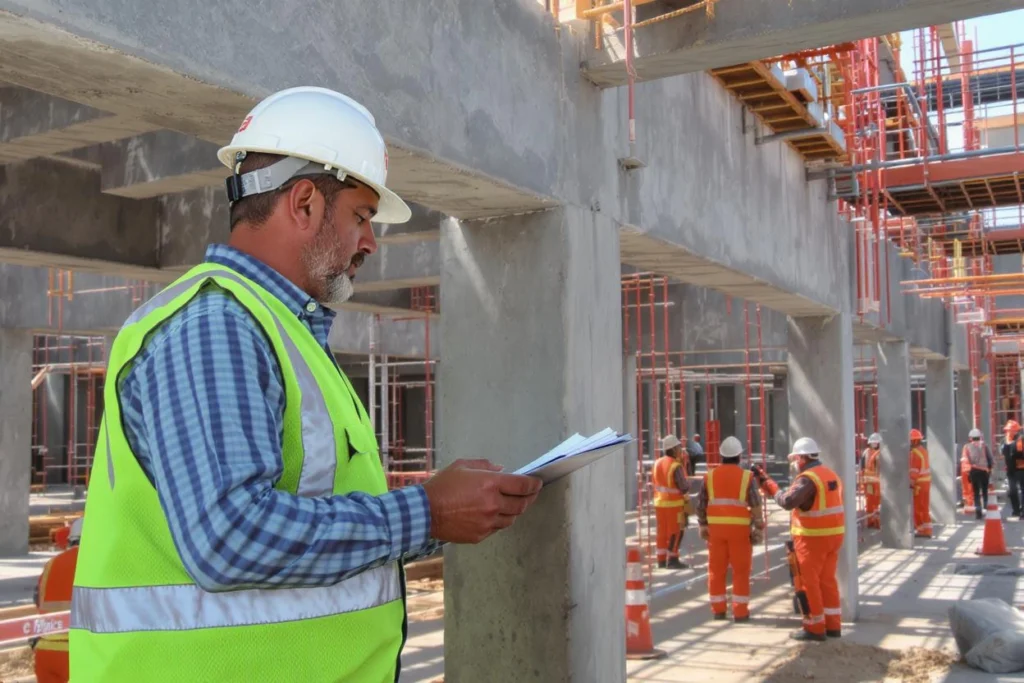 Contrôle des normes de construction sur un chantier au Maroc