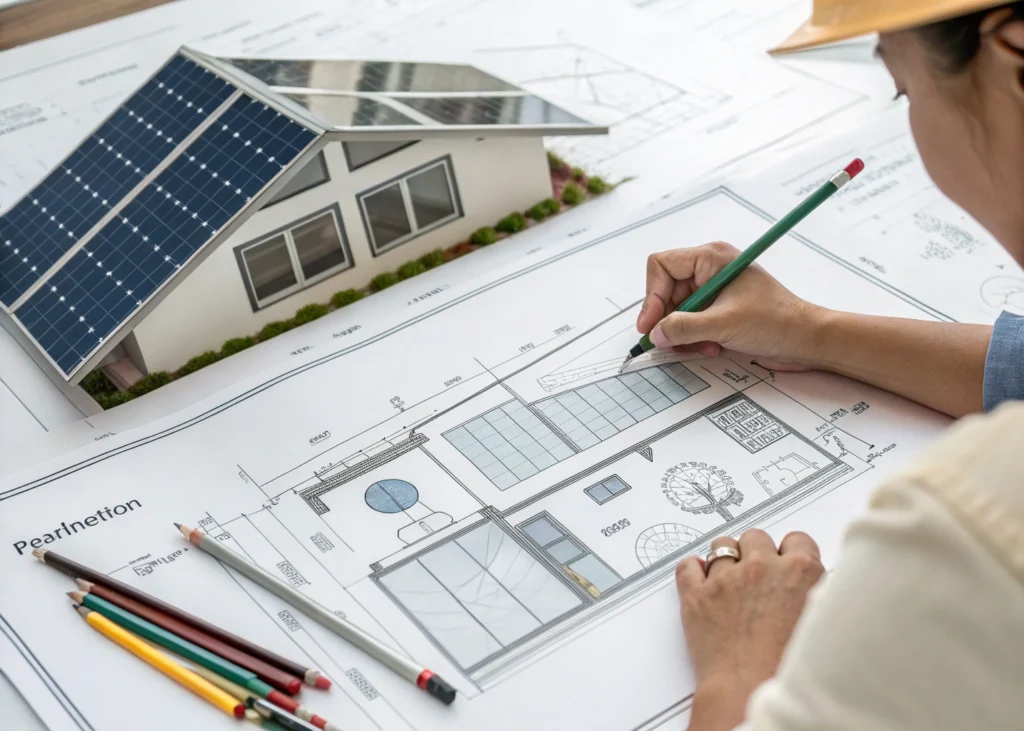 Conception d’un bâtiment avec solutions d’énergie verte intégrées dès les plans