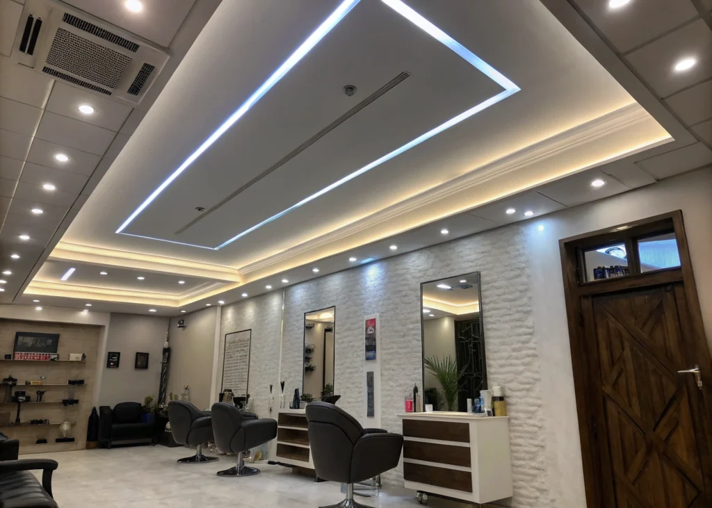Faux plafond design avec éclairage LED pour ambiance chaleureuse