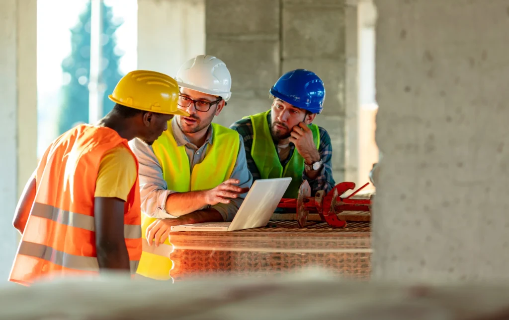 Chef de chantier motivant un ouvrier sur le terrain.