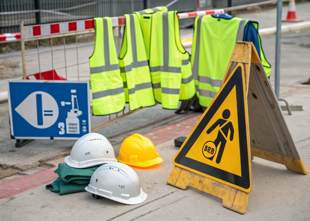 Outils et équipements de sécurité sur chantier.