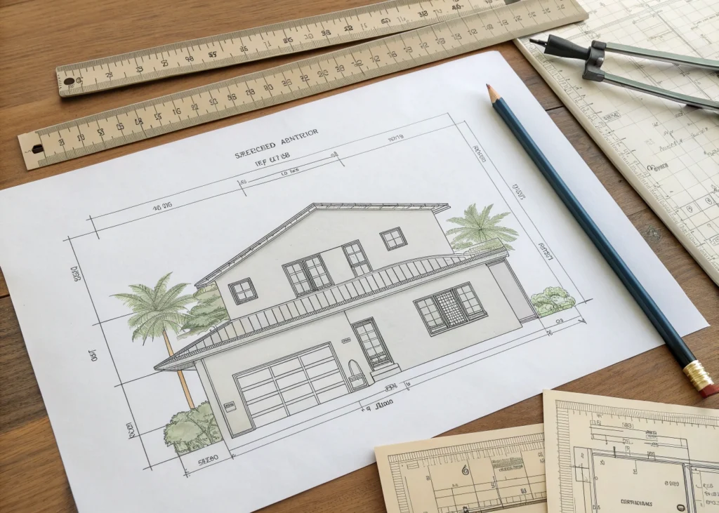 Plan d’architecte pour une extension latérale de maison
