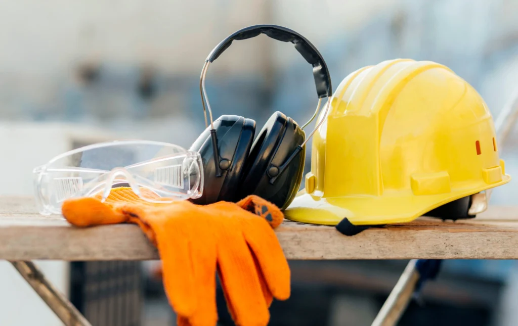 Ouvriers équipés d’EPI pour assurer la sécurité sur le chantier.