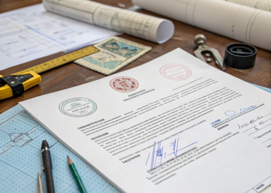 Exemple symbolique de documents réglementaires liés à la construction.