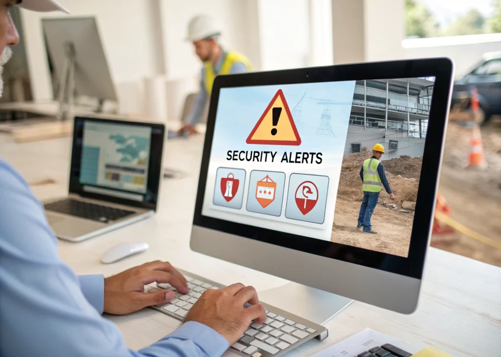 Application digitale affichant des indicateurs de sécurité pour un projet de construction.