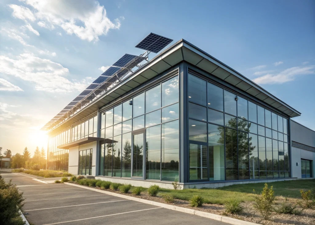 Bâtiment respectant les normes énergétiques grâce à des équipements modernes.