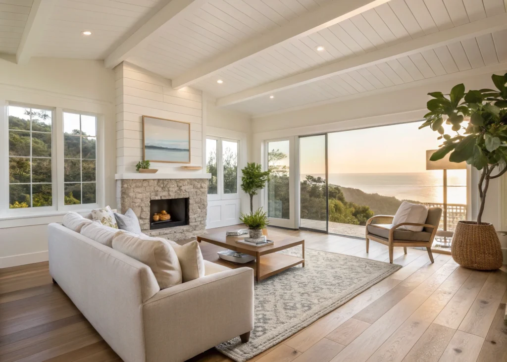 Aménagement intérieur terminé dans une maison neuve, prête à être habitée.