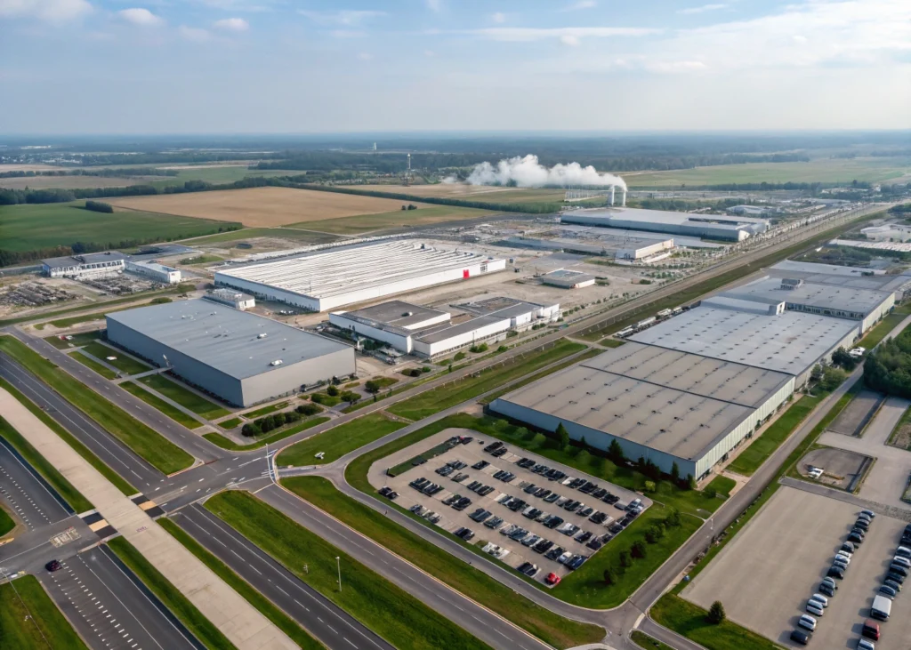 infrastructures industrielles modernes dédiées au secteur automobile.