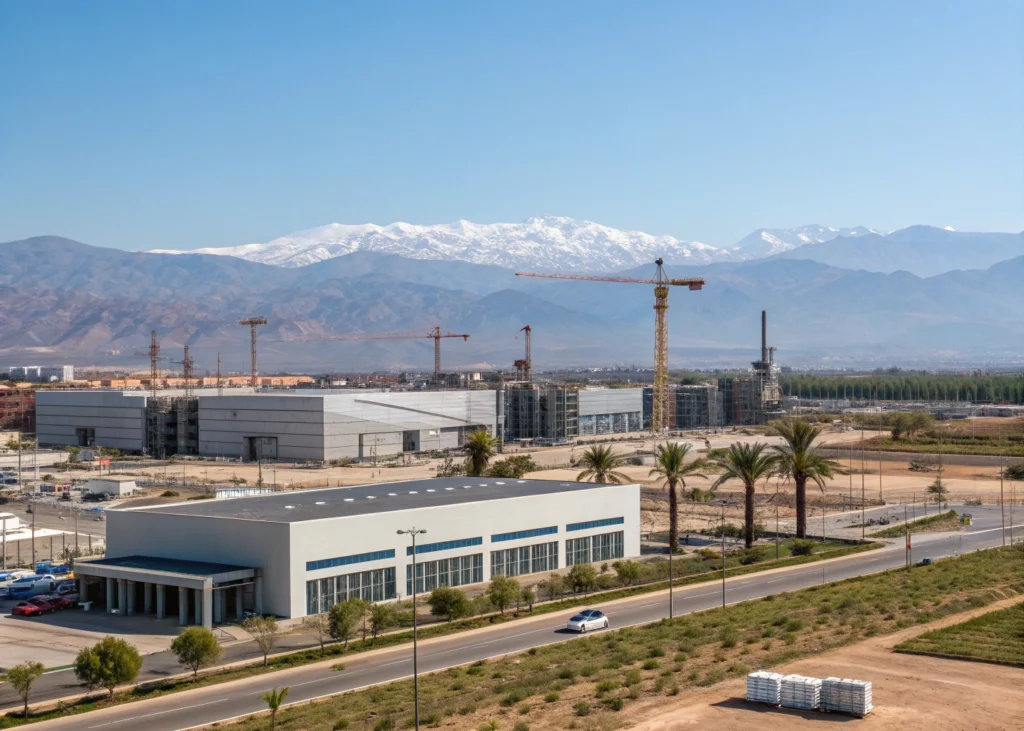 Zone industrielle moderne au Maroc avec construction d'usines en cours