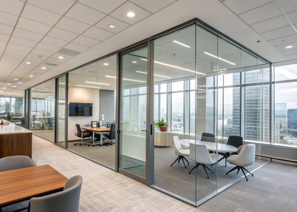 Bureau moderne avec zones dédiées pour limiter le bruit.