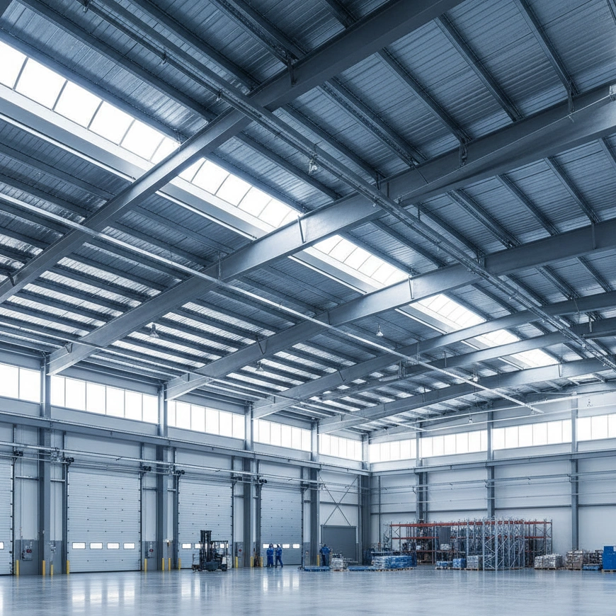 structure métallique robuste d’un entrepôt industriel