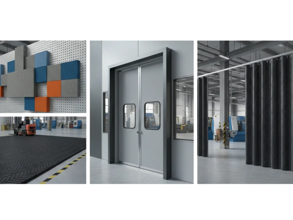 Différents matériaux acoustiques utilisés dans l’industrie pour limiter les nuisances sonores.